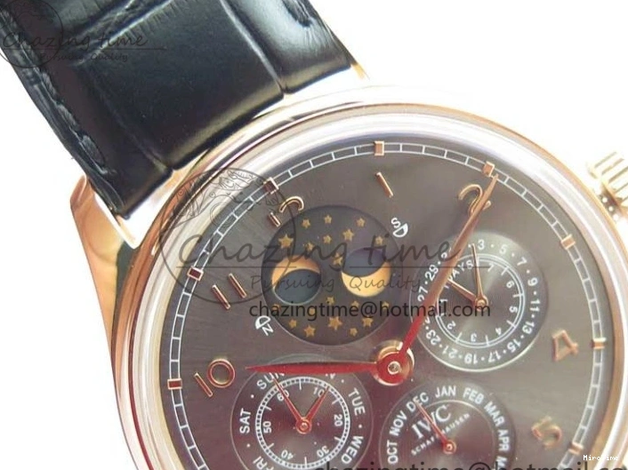 MIROTIME 0129 Elegant Portugieser Perpetual Calendar IW503302 RG V9F 1:1 Best Edition Gray Dial on Black Leather Strap A 7096